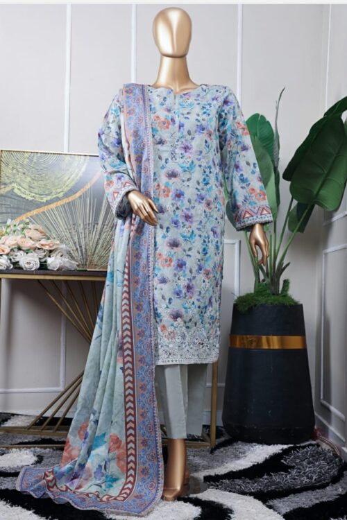 Chikankari embroidery shirt , digital print dupatta / plane trouser