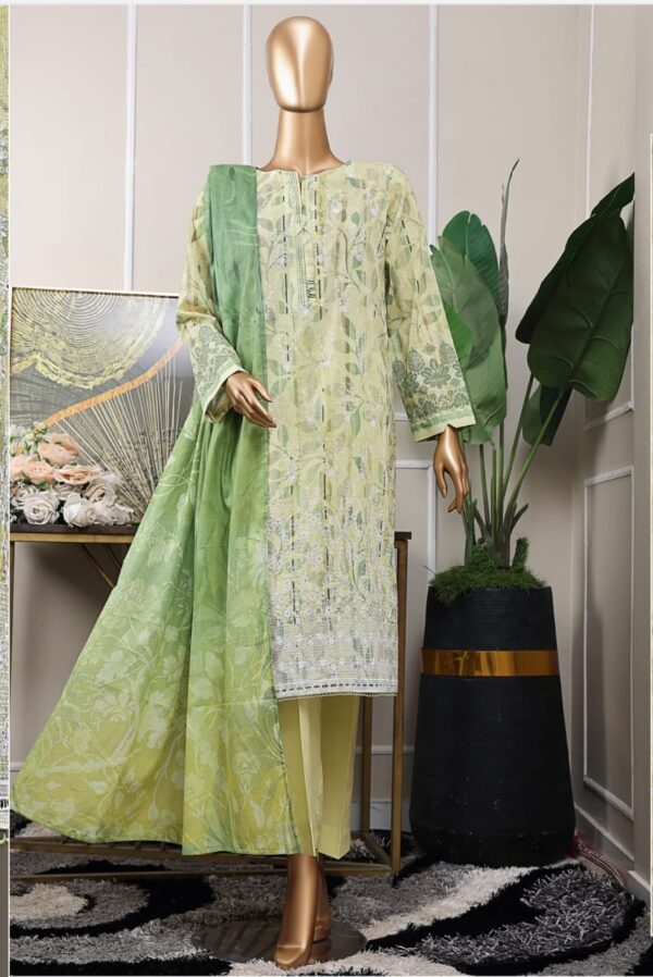 Chikankari embroidery shirt , digital print dupatta / plane trouser