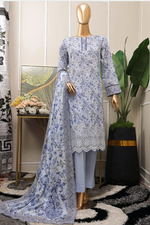 Chikankari embroidery shirt , digital print dupatta / plane trouser
