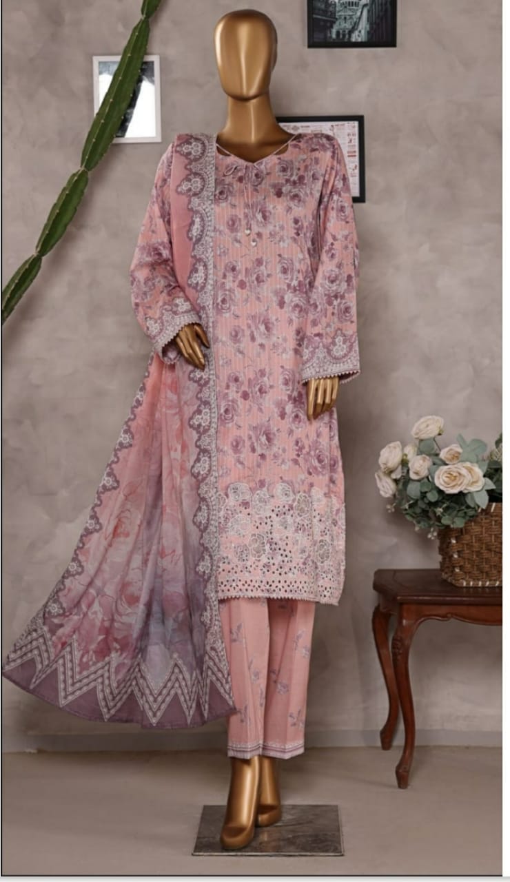 Nayab chikankari embroidery shirt , Printed slub dupatta / Printed trouser