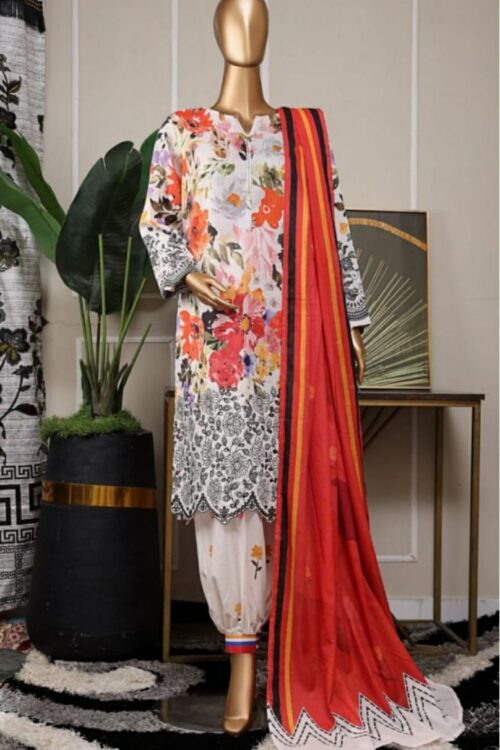 Nayab chikankari embroidery shirt , Printed slub dupatta / Printed trouser