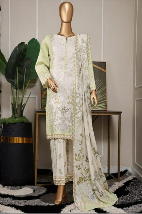 Nayab chikankari embroidery shirt , Printed slub dupatta / Printed trouser