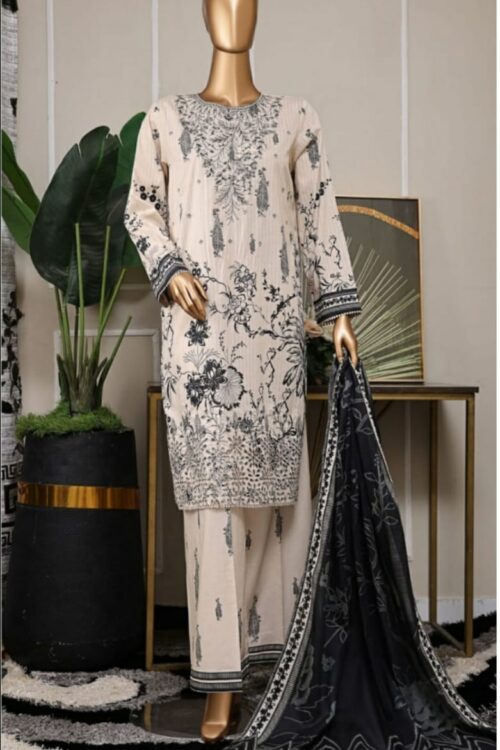 Nayab chikankari embroidery shirt , Printed slub dupatta / Printed trouser