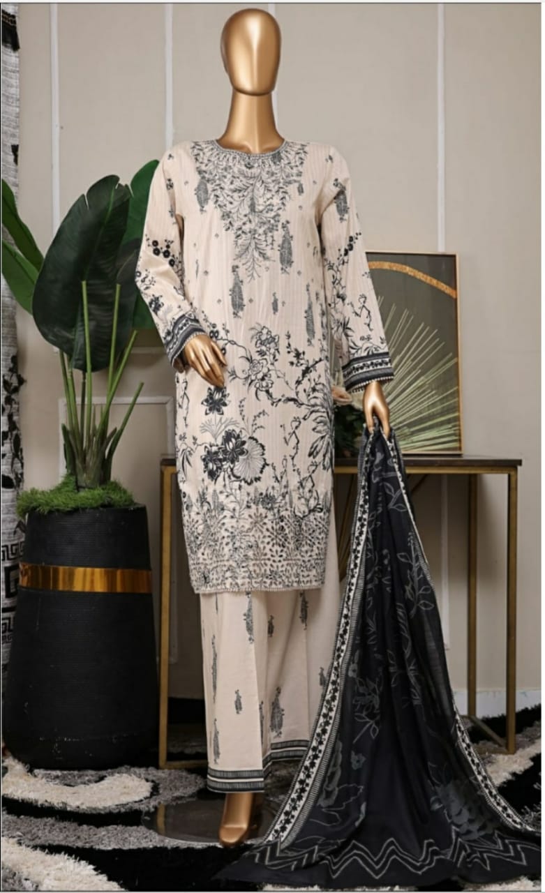 Nayab chikankari embroidery shirt , Printed slub dupatta / Printed trouser