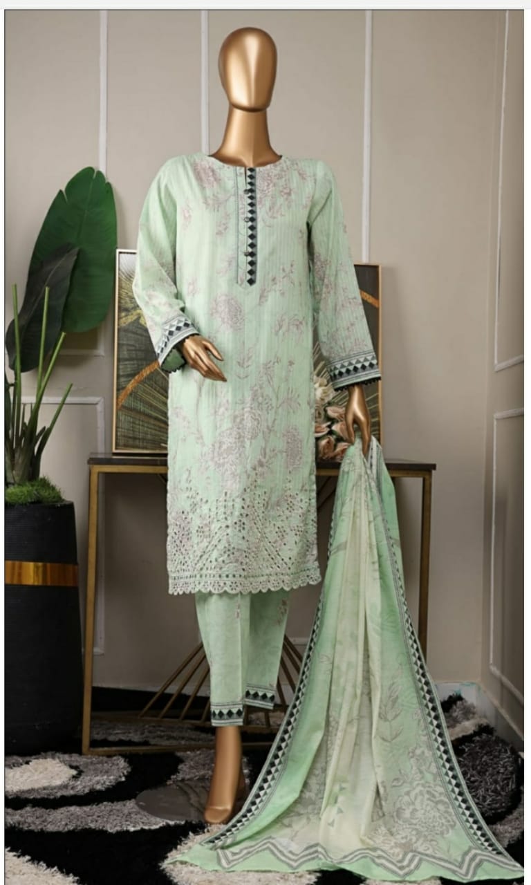 Nayab chikankari embroidery shirt , Printed slub dupatta / Printed trouser
