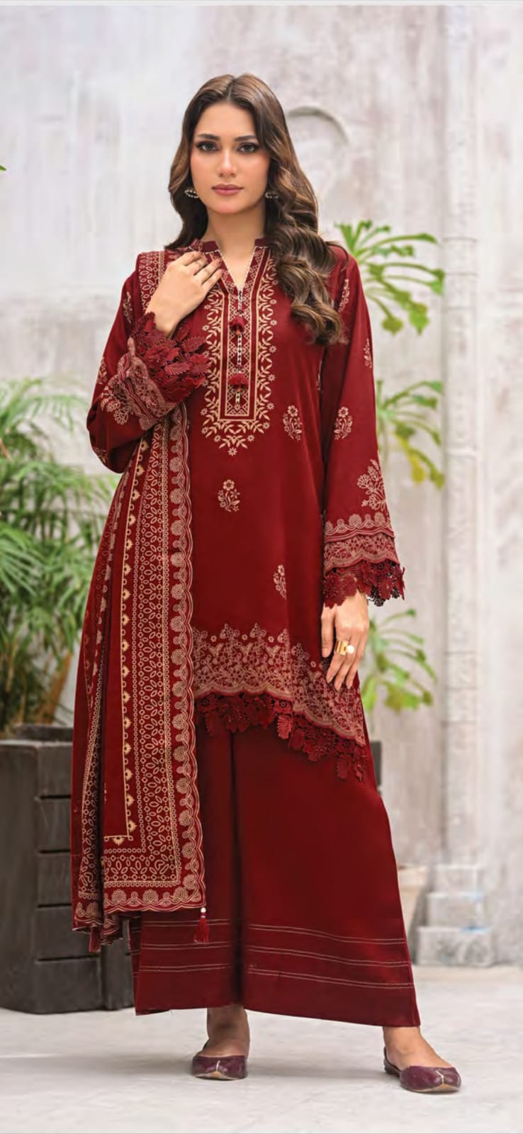 3 piece unstitched pashmina suit