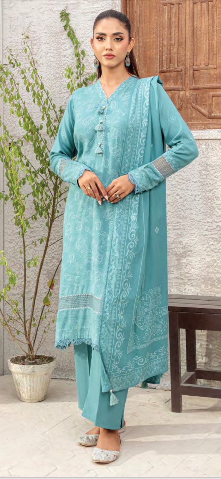 3 piece unstitched pashmina suit