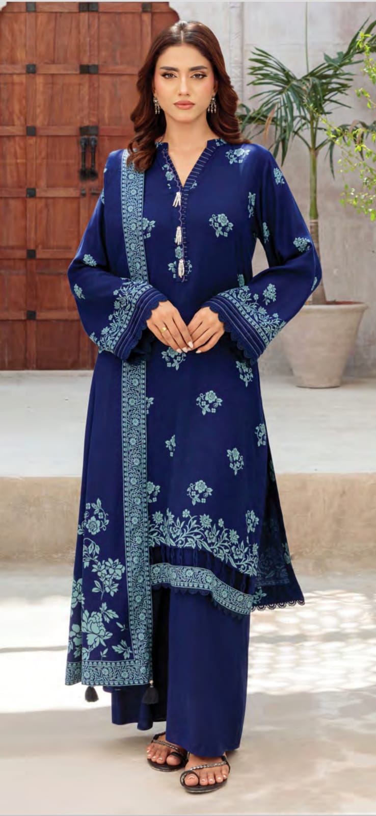 3 piece unstitched pashmina suit